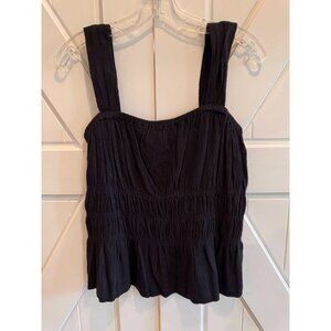 NWT Loft Black Poplin Smocked Peplum Tank Top Womens Size Large